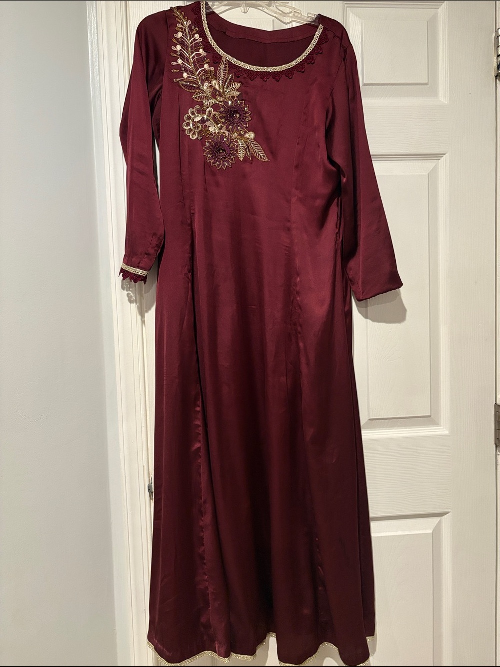 Elegant Burgundy Embroidered Women's Dress